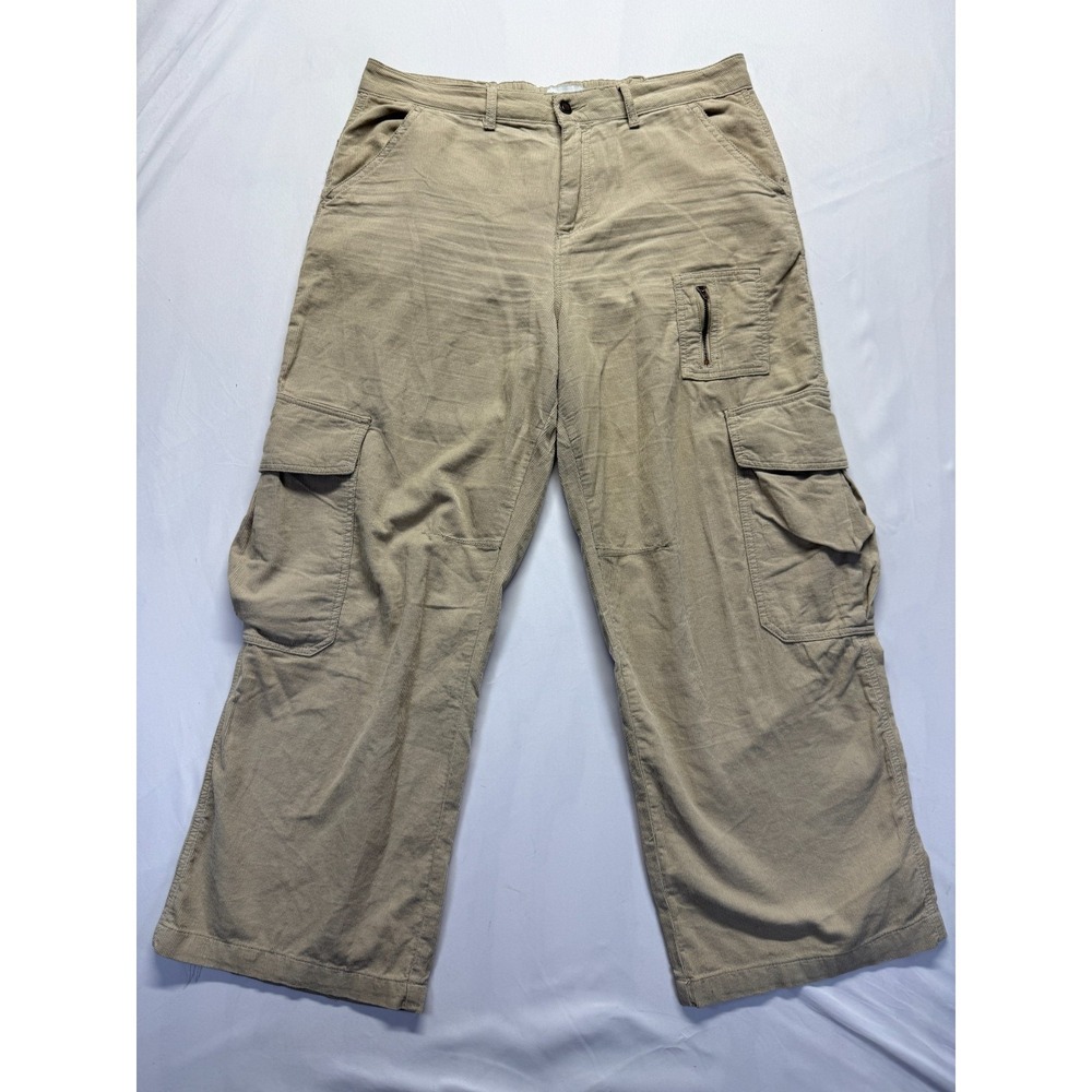 Angel Kiss Cargo Pants Womens 13/31 Beige Corduroy Cotton High Rise Wide Leg